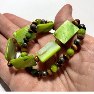 Handmade Double Strand Mother of Pearl Glass Bracelet